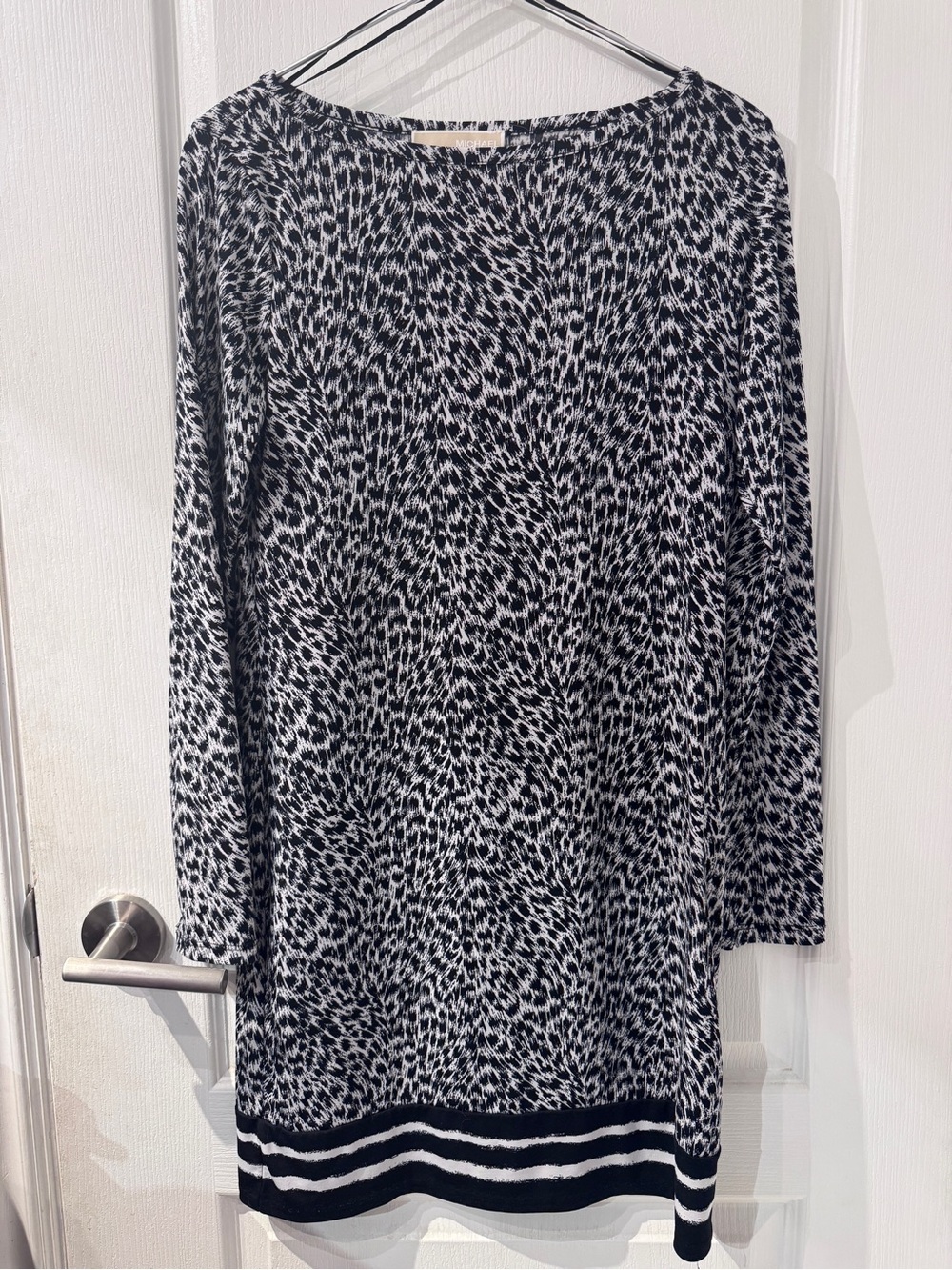 MICHAEL Michael Kors Black and White Long-Sleeve Patterned Dress